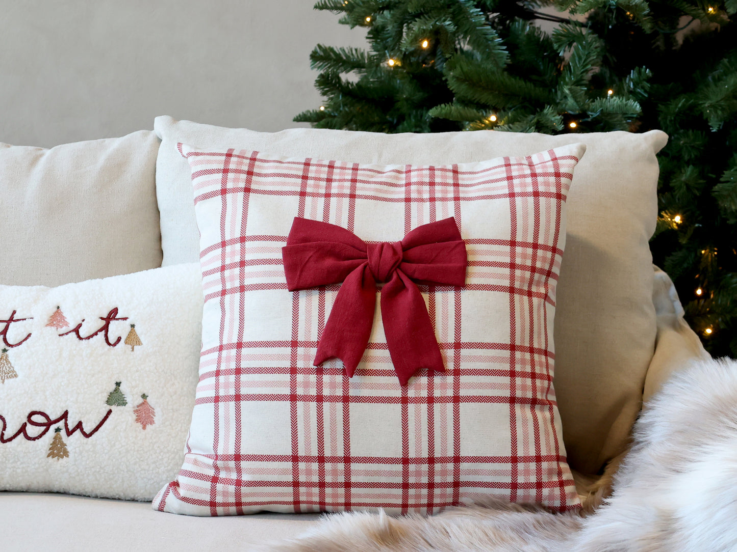 Red Christmas Cushion Cover with Bow