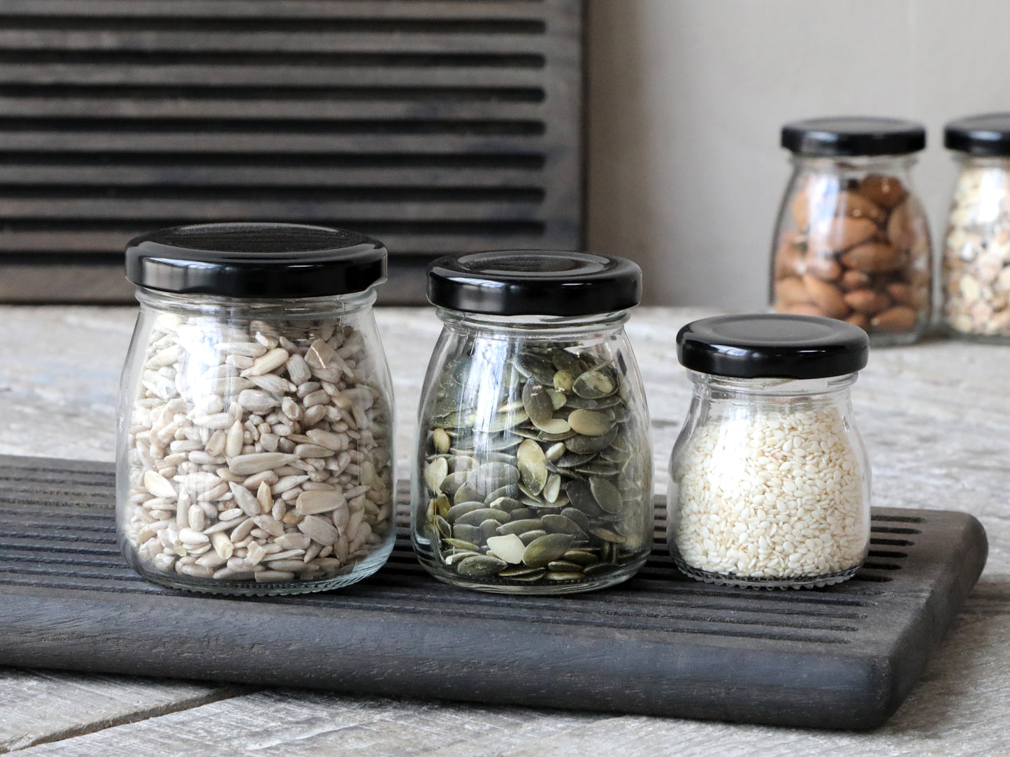 Storage jar w. black lid set of 3